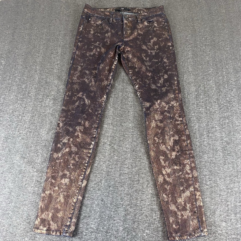 Else Metallic Coated Skinny Jeans Womens 27 Bronze Gold Pattern Stretch Denim